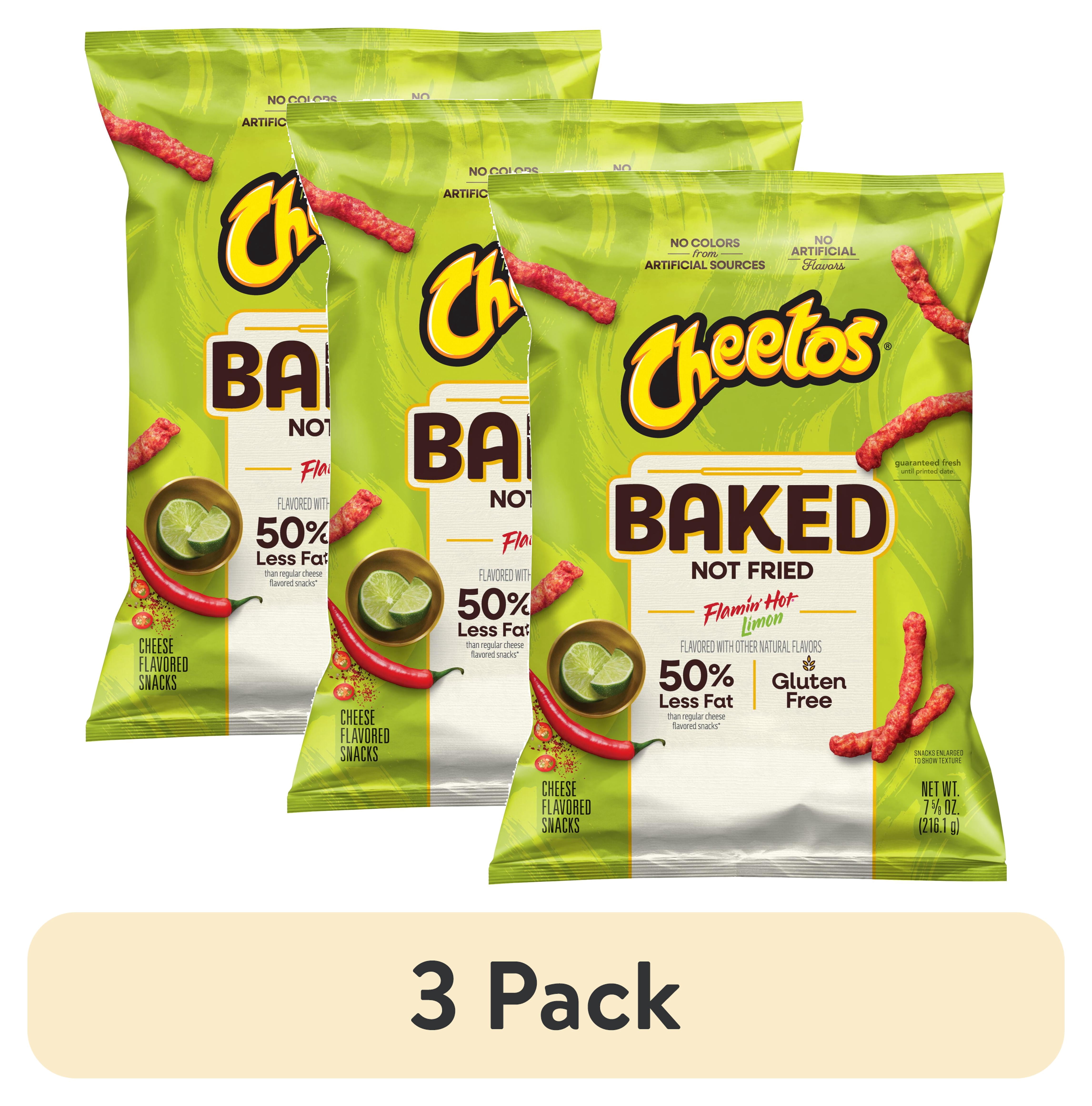 (3 pack) Baked Cheetos Crunchy 50% Less Fat Flamin’ Hot Limon Cheese Flavored Snacks Bag, 7.6 oz