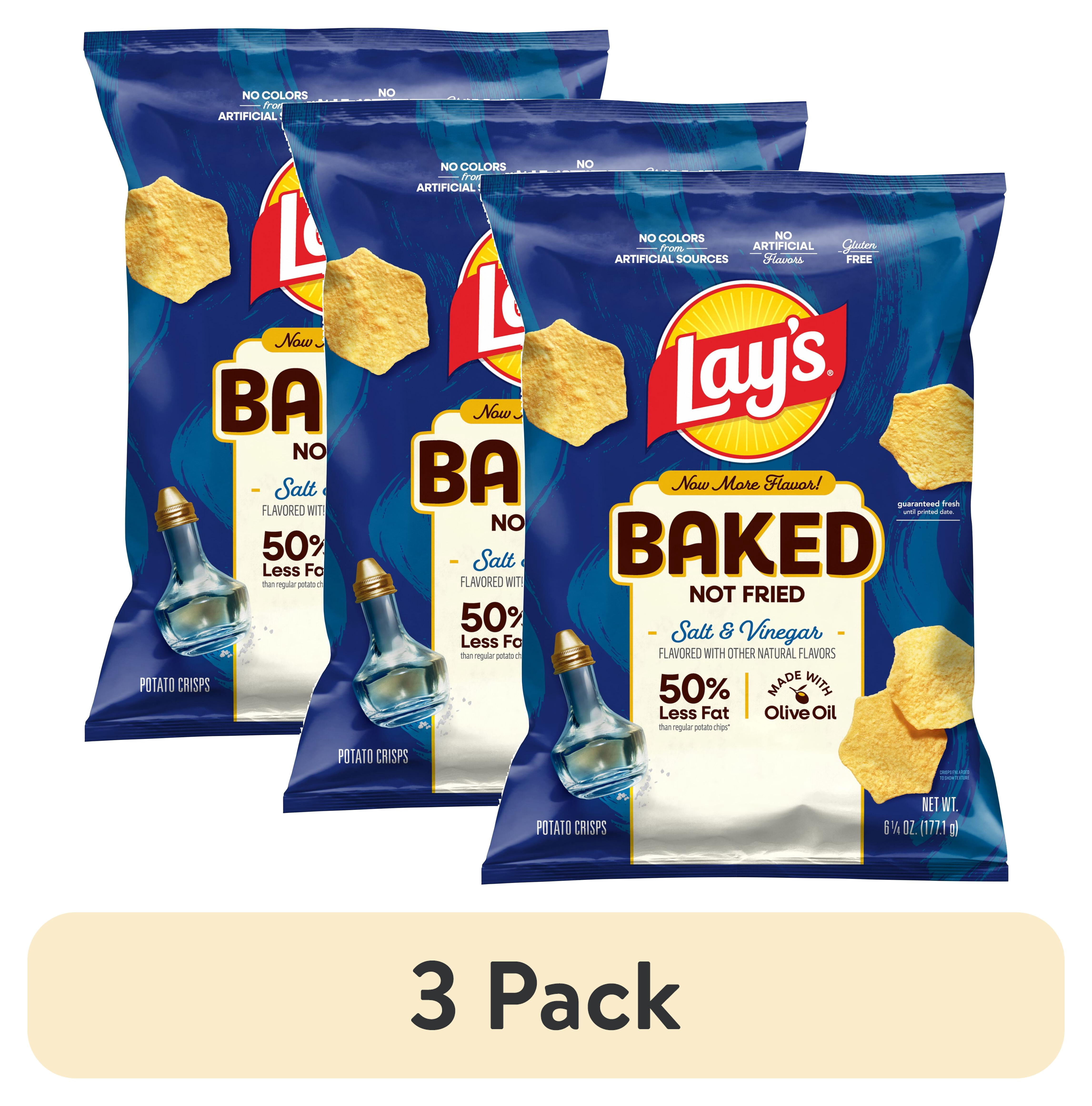 (3 pack) Baked Lay’s 50% Less Fat Salt & Vinegar Potato Chips Bag, 6.25 oz