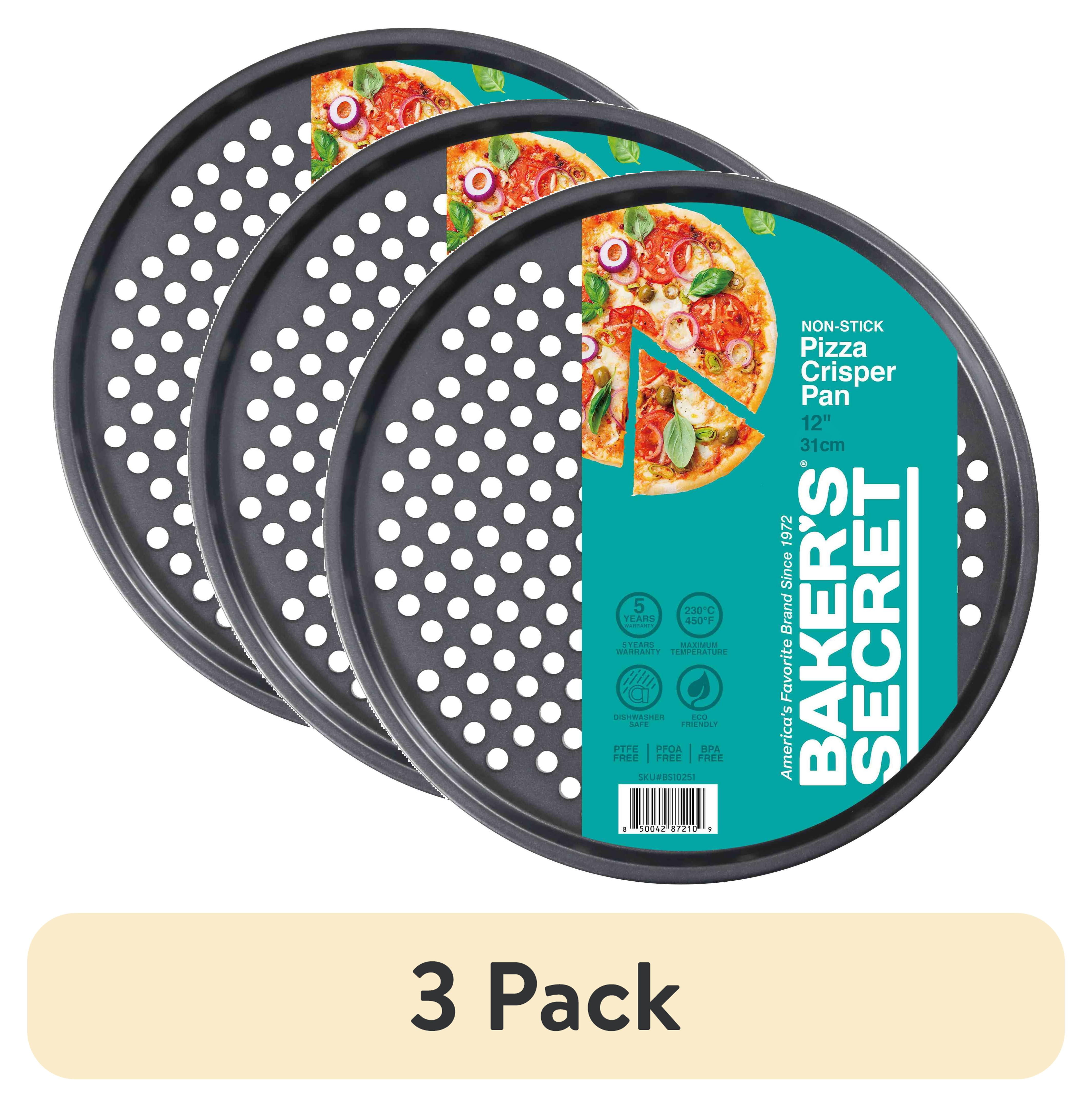 (3 pack) Baker's Secret 12" Round Nonstick Carbon Steel Pizza Pan, Gray