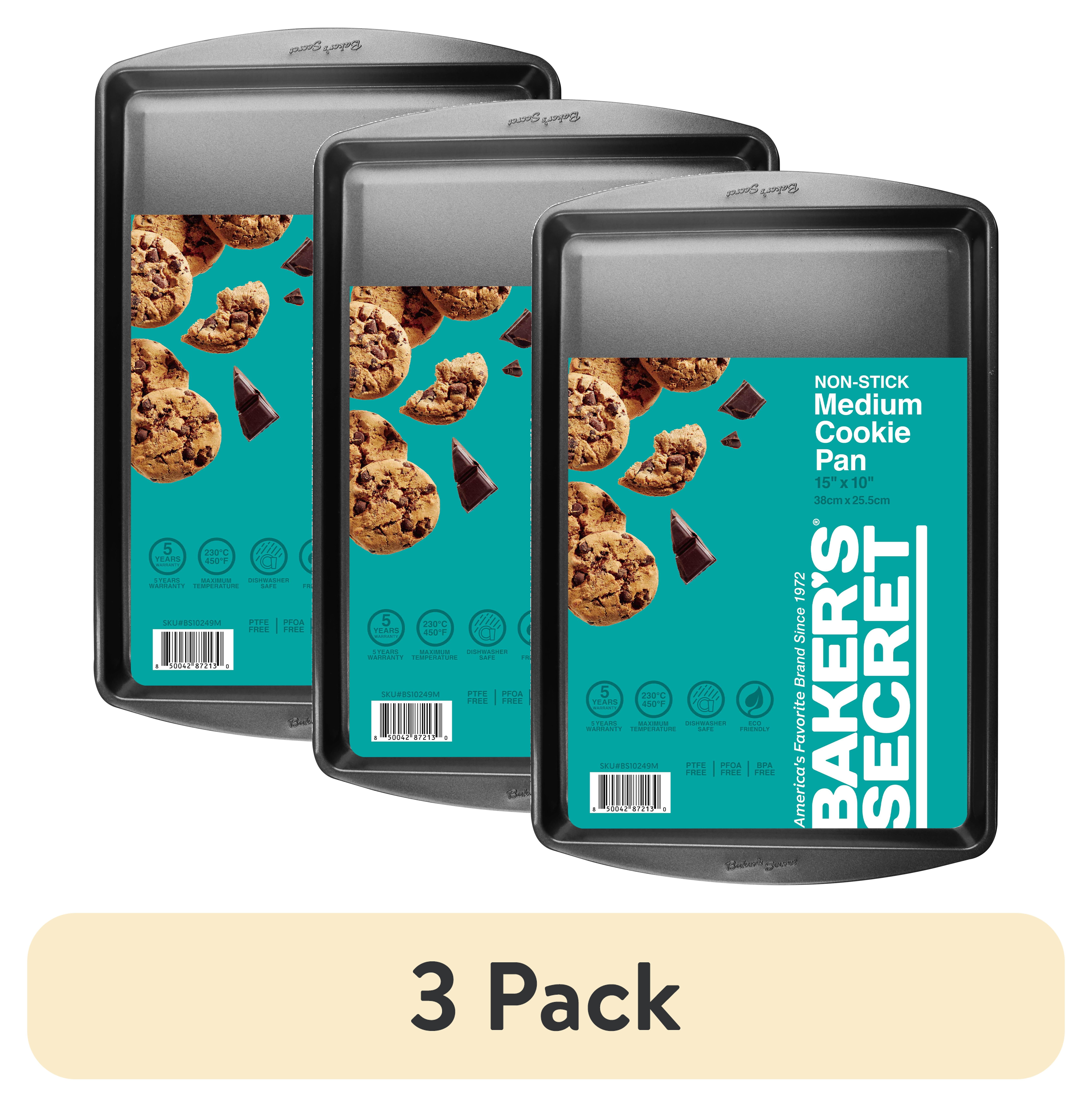 (3 pack) Baker’s Secret Nonstick Medium Cookie Sheet, Carbon Steel, 15 x 10 inches, Gray
