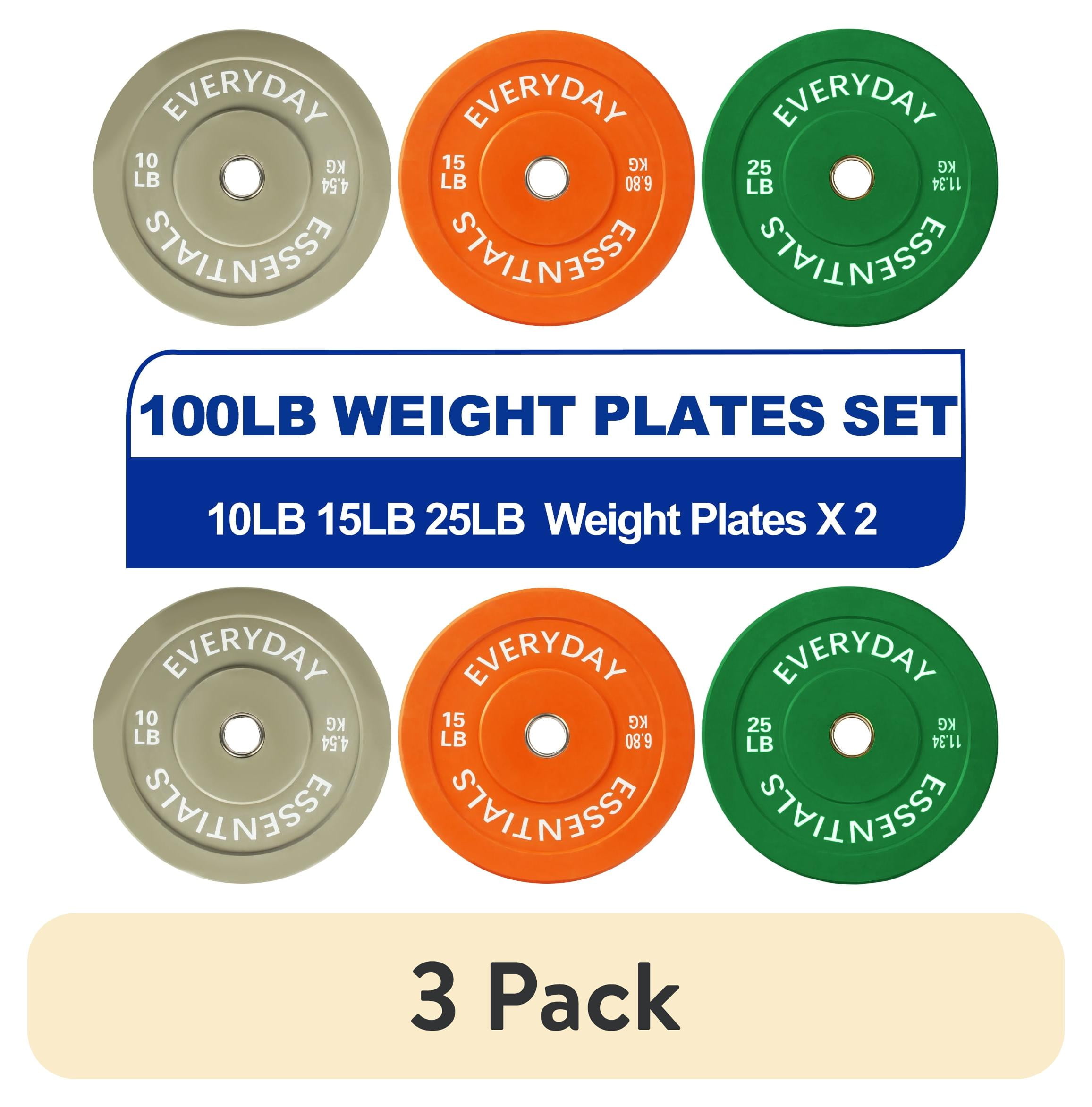 (3 pack) BalanceFrom Bumper Plate with Steel Hub, 100 lb Set Color