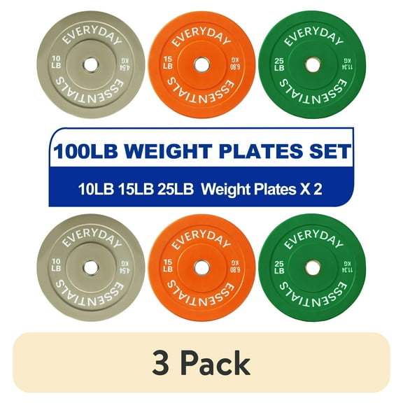 (3 pack) BalanceFrom Bumper Plate with Steel Hub, 100 lb Set Color