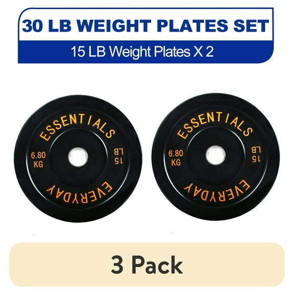 (3 pack) BalanceFrom Olympic Bumper Plate Weight Plate, 15 lbs Pair Black