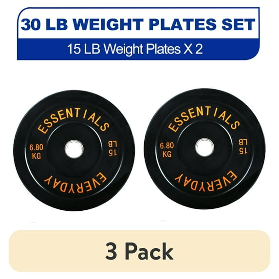 (3 pack) BalanceFrom Olympic Bumper Plate Weight Plate, 15 lbs Pair Black
