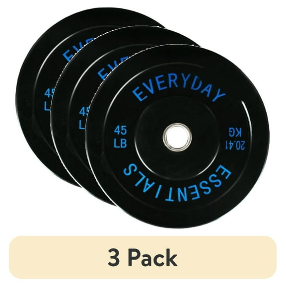 (3 pack) BalanceFrom Olympic Bumper Plate Weight Plate, 45 lbs Pair Black