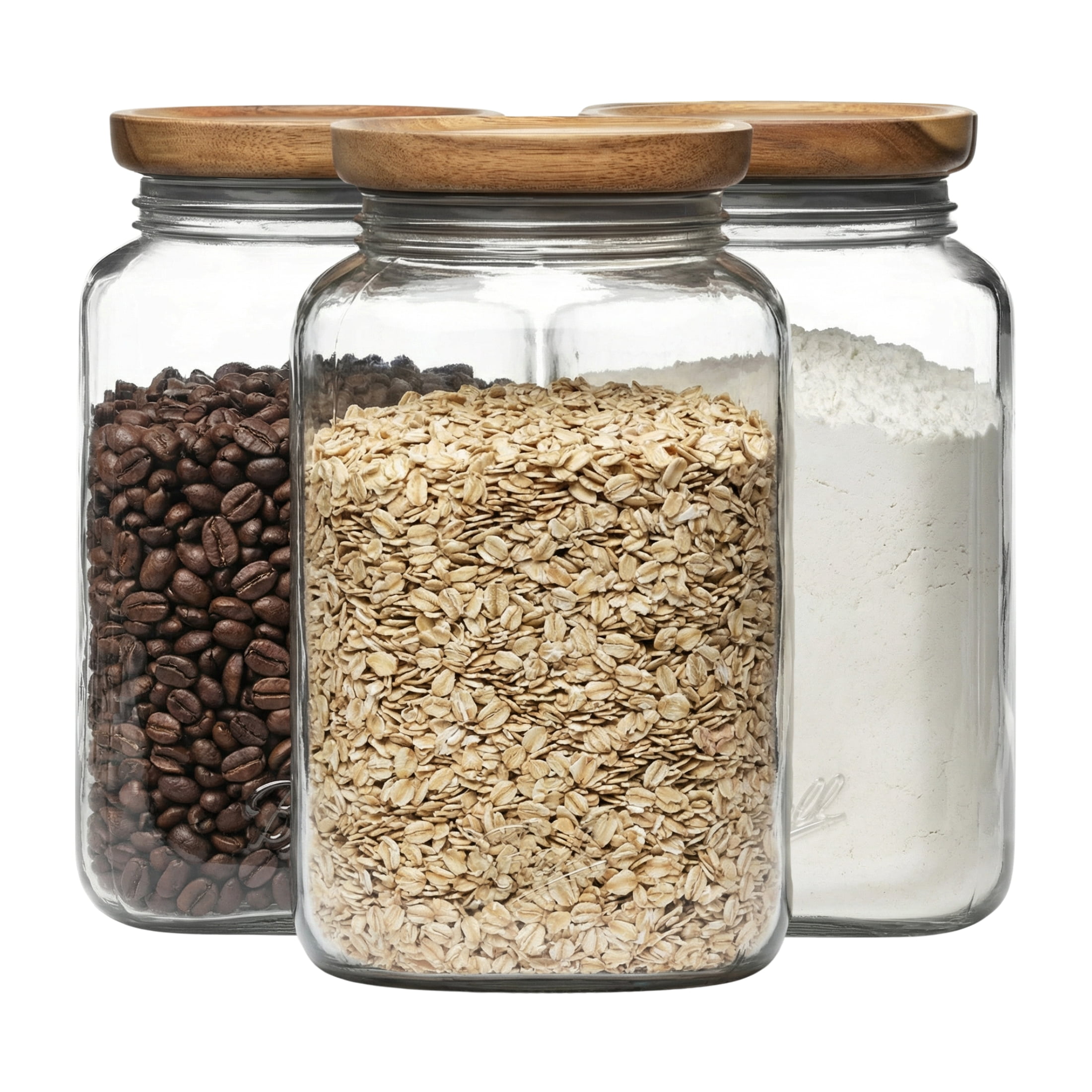 (3 pack) Ball 15.6 Cup Stack & Store Glass Jar with Acacia Wood Lid – Airtight Wide Mouth Glass Storage Container for Pantry, Kitchen, and Countertop Organization