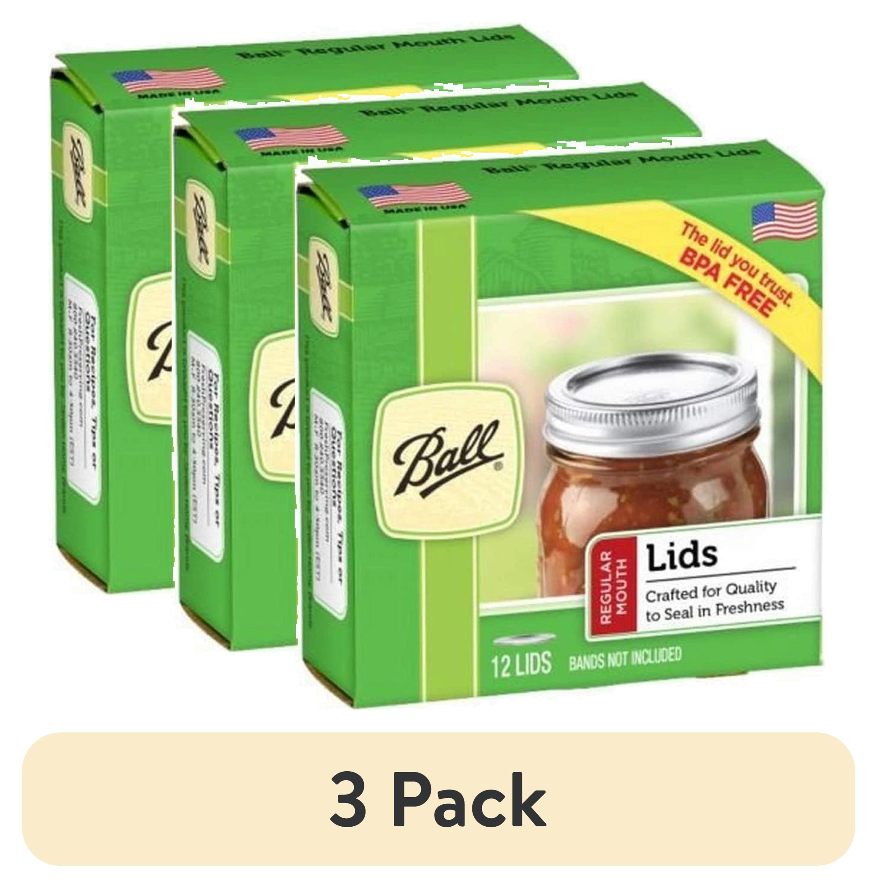 (3 pack) Ball 12-Pack Regular Mouth Canning Jar Lids, One-Piece Mason Jar Lids for Canning and Preserving, Replacement Lids for Ball Regular Mouth Mason Jars