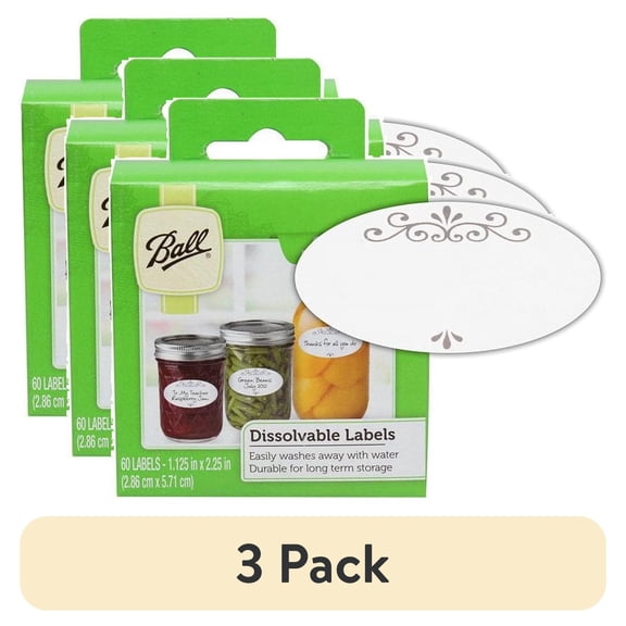 (3 pack) Ball Dissolvable Labels for Mason Jars, 60-Count Round Labels for Home Canning, Crafting and Food Storage