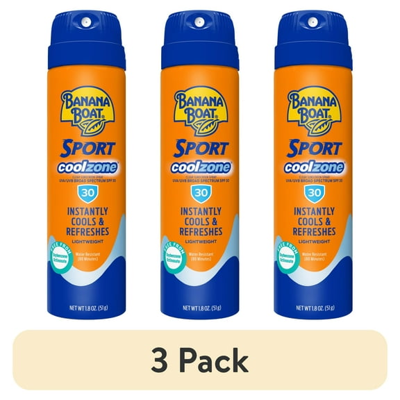 (3 pack) Banana Boat Sport Cool Zone SPF 30 Adult Sunscreen Spray, Travel Size, 1.8 oz