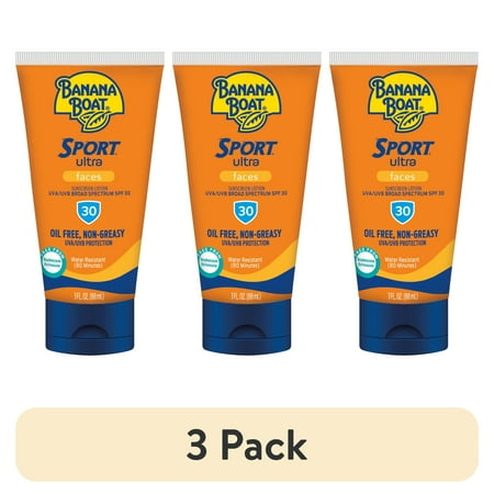 (3 pack) Banana Boat Sport Ultra SPF 30 Face Sunscreen Lotion, Travel Size 3oz
