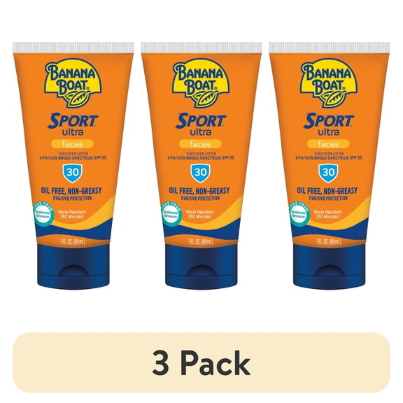 (3 pack) Banana Boat Sport Ultra SPF 30 Face Sunscreen Lotion, Travel Size 3oz
