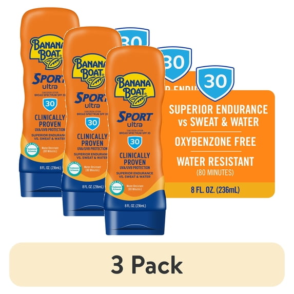 (3 pack) Banana Boat Sport Ultra SPF 30 Sunscreen Lotion, Sport Sunscreen, Adult Sunblock Lotion, 8 fl oz
