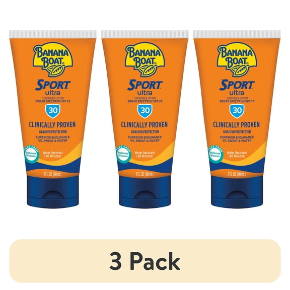 (3 pack) Banana Boat Sport Ultra SPF 30 Sunscreen Lotion, Travel Size 3oz