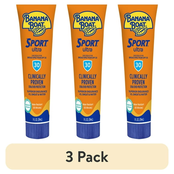 (3 pack) Banana Boat Sport Ultra SPF 30 Sunscreen Lotion, Travel Sunscreen Sport, Adult Sunblock Lotion, 1 oz