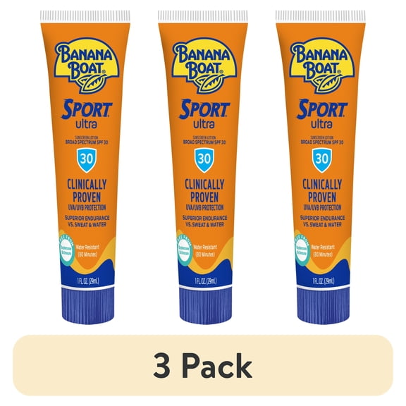 (3 pack) Banana Boat Sport Ultra SPF 30 Sunscreen Lotion, Travel Sunscreen Sport, Adult Sunblock Lotion, 1 oz