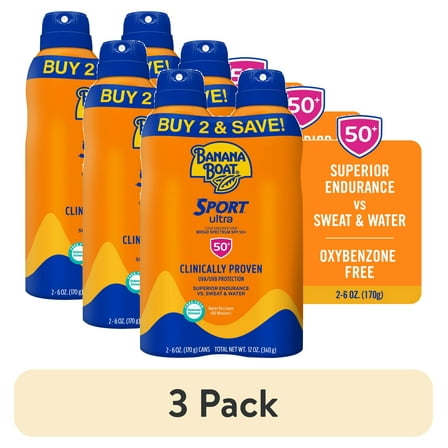 (3 pack) Banana Boat Sport Ultra Sunscreen Spray Twin Pack, SPF 50, 6 oz