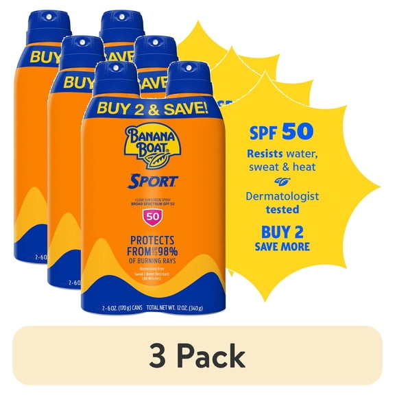 (3 pack) Banana Boat Sport Ultra Sunscreen Spray Twin Pack, SPF 50, 2 6 oz Sprays