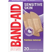 (3 pack) Band-Aid Brand Adhesive Bandages for Sensitive Skin, Assorted, 20 Ct