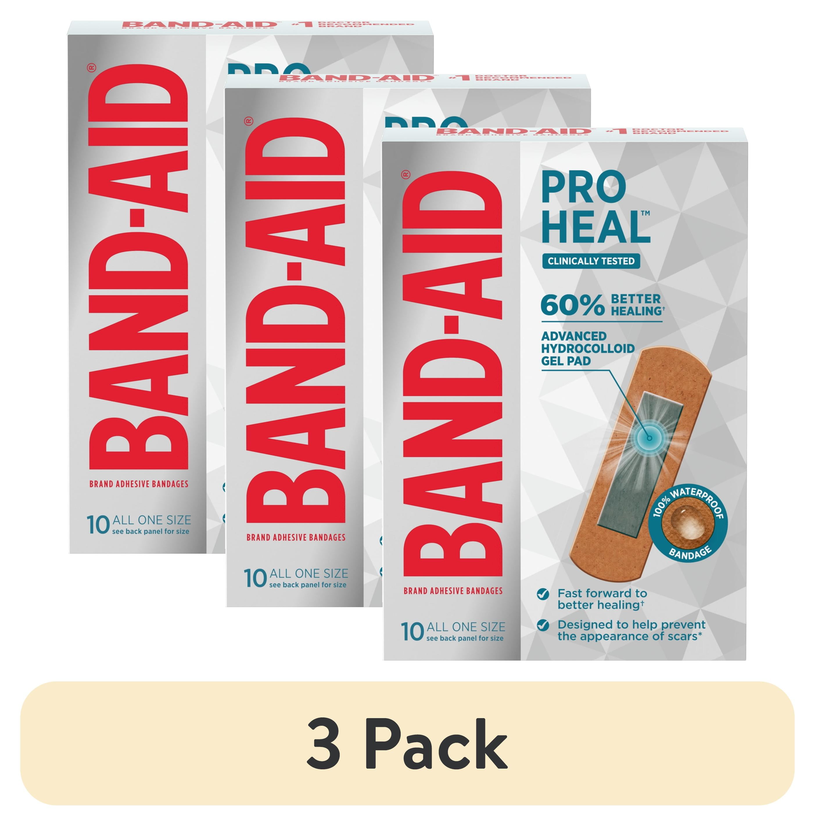 (3 pack) BAND-AID Brand All One Size Pro Heal Bandages, Hydrocolloid Pad, 10 Count