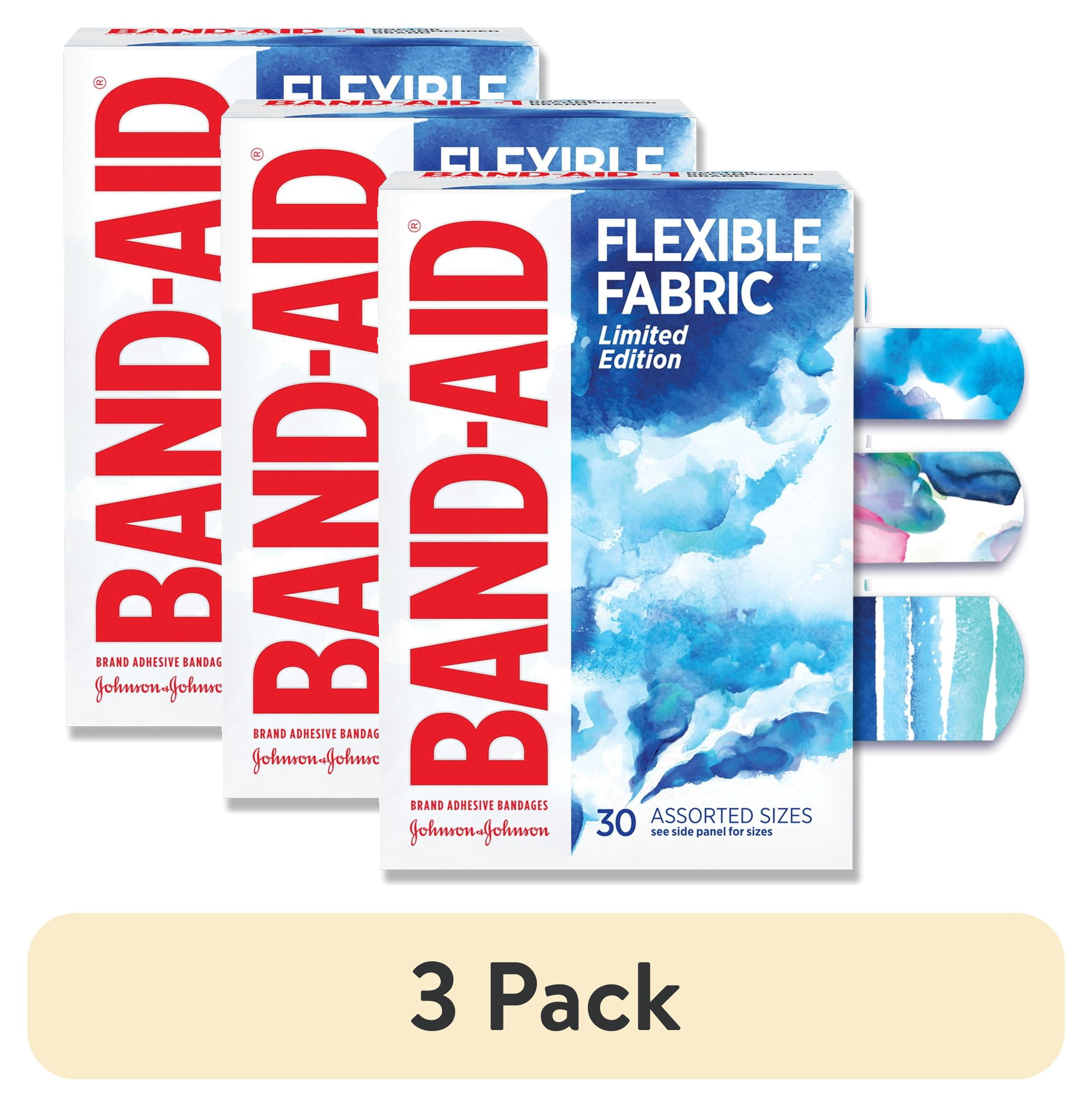 (3 pack) Band-Aid Brand Flexible Fabric Bandages, Water Color, Assorted, 30 Count