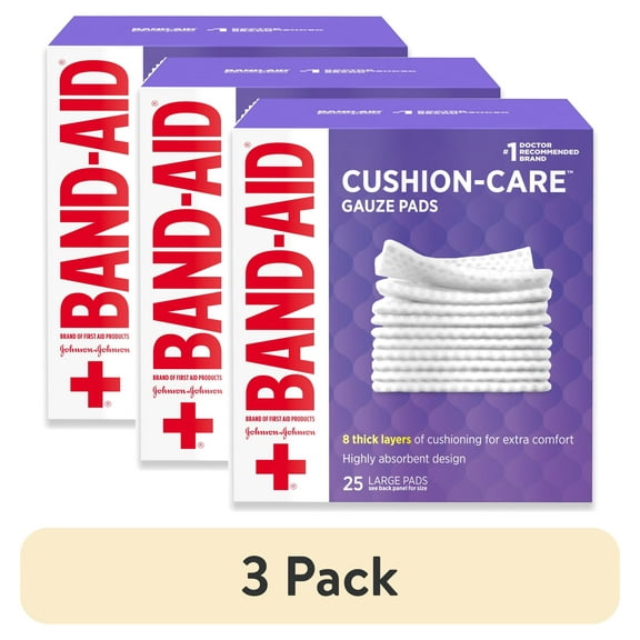 (3 pack) BAND-AID Brand Large Cushion Care Thick Gauze Pads, 4 in x 4 in, 25 Count