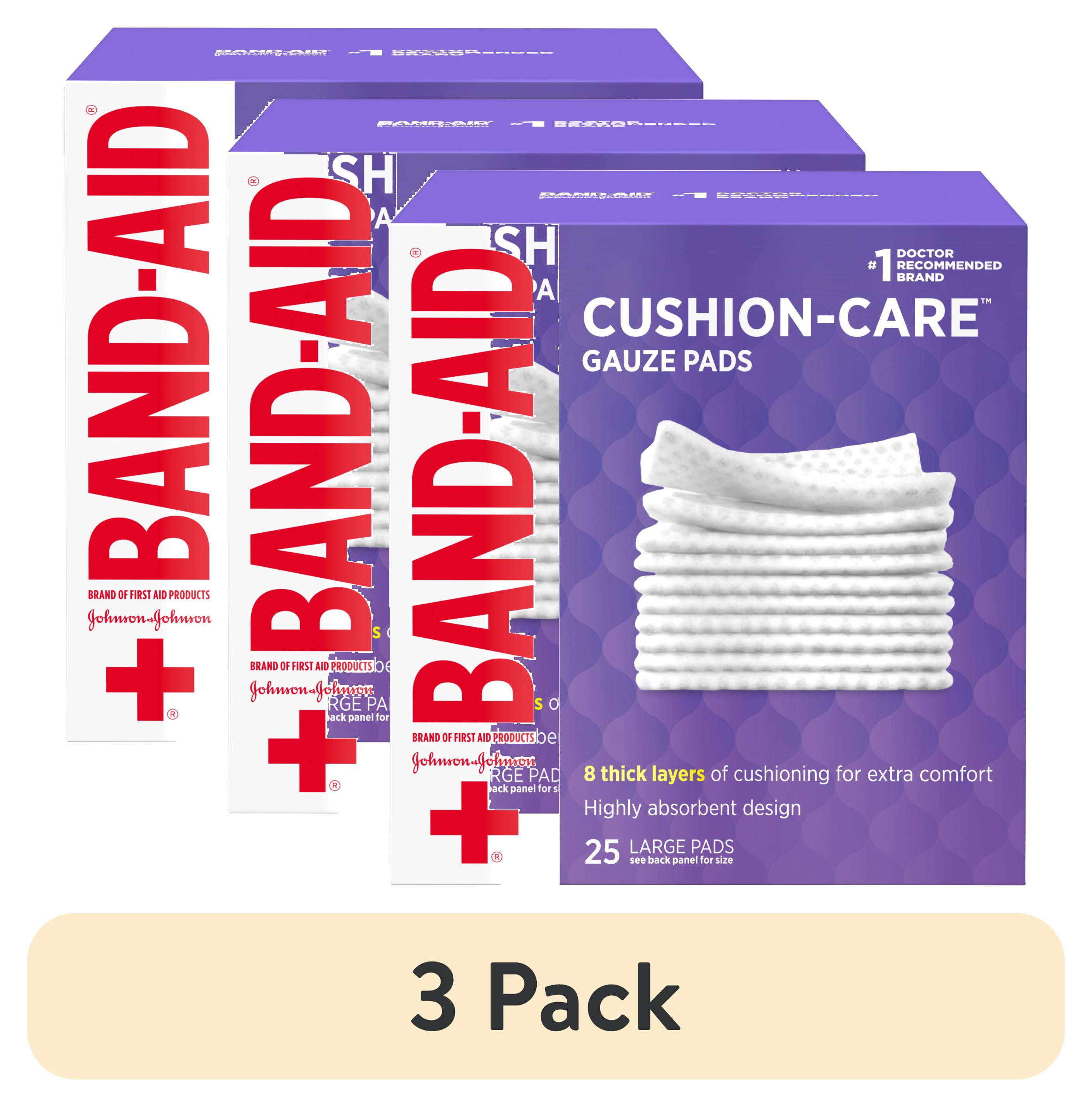 (3 pack) BAND-AID Brand Large Cushion Care Thick Gauze Pads, 4 in x 4 in, 25 Count