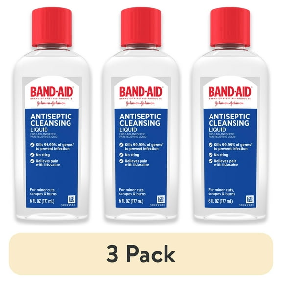 (3 pack) Band-Aid Brand Pain Relieving Antiseptic Cleansing Liquid, 6 fl. oz