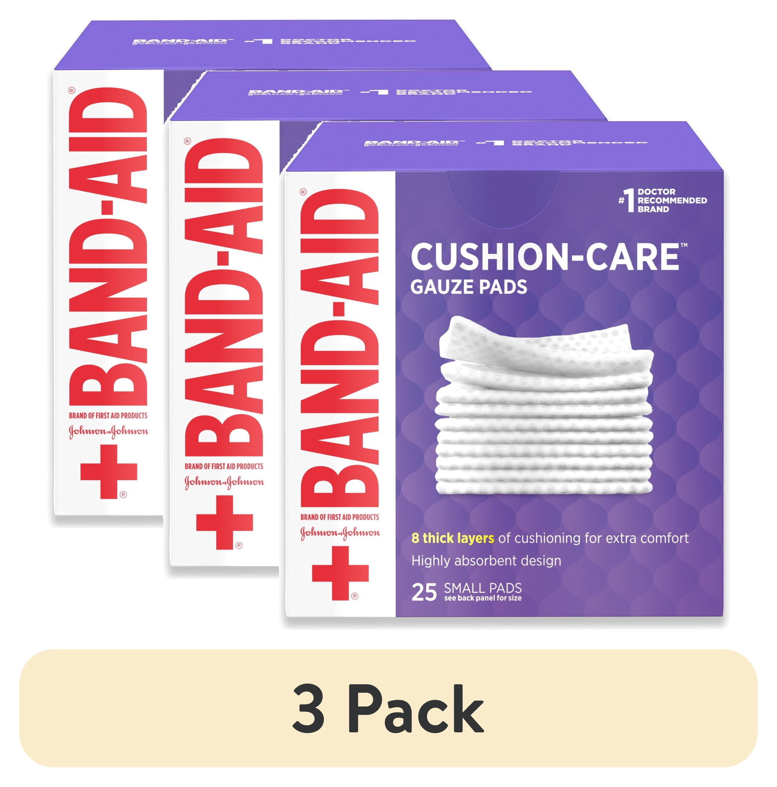 (3 pack) Band-Aid Brand Small Cushion Care Thick Gauze Pads, 2 in x 2 in, 25 Ct