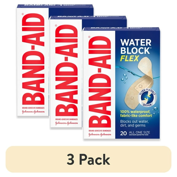 (3 pack) Band-Aid Brand Water Block Flex Adhesive Bandages, All One Size, 20 Count