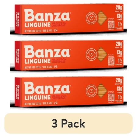 (3 pack) Banza Linguine Pasta from Chickpeas - Made In Italy, High Protein, High Fiber, and Lower Carb Italian Chickpea Noodles, 8oz