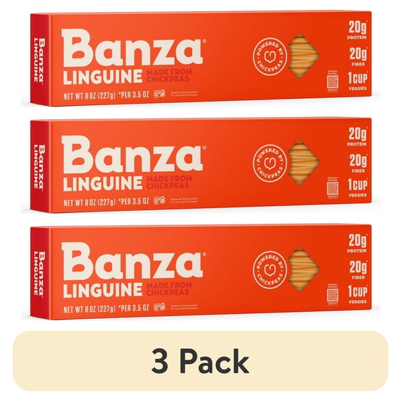 (3 pack) Banza Linguine Pasta from Chickpeas - Made In Italy, High Protein, High Fiber, and Lower Carb Italian Chickpea Noodles, 8oz