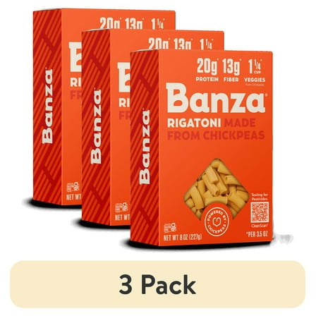(3 pack) Banza Rigatoni Pasta from Chickpeas - Made In Italy, High Protein, High Fiber, and Lower Carb Italian Chickpea Noodles, 8oz