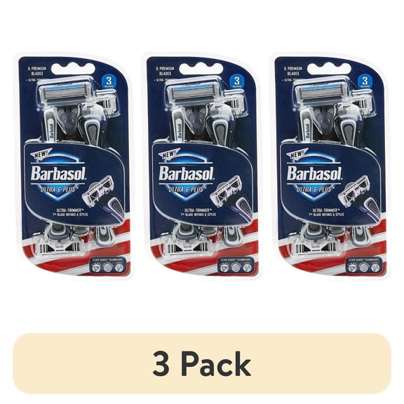 (3 pack) Barbasol Ultra 6 Plus Premium Blade Ultra Trimmer Disposable Razor 3 Ct