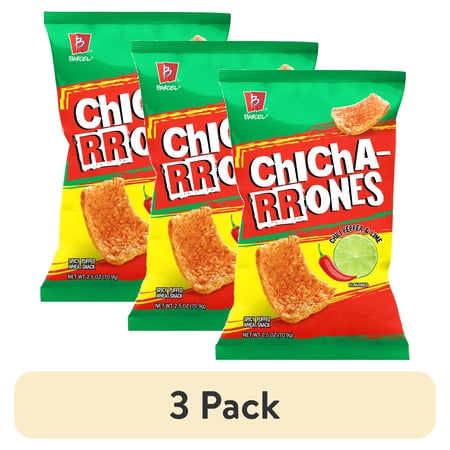 (3 pack) Barcel Chicharrones 2.5 oz Sharing Size Bag, Chili Pepper & Lime Puffed Wheat Snack
