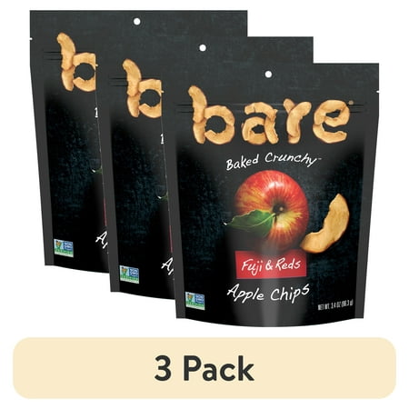 (3 pack) Bare Natural Apple Chips, Crispy Reds, Gluten Free, Baked, 3.4 oz Bag