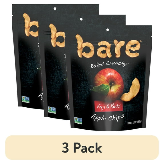 (3 pack) Bare Natural Apple Chips, Crispy Reds, Gluten Free, Baked, 3.4 oz Bag