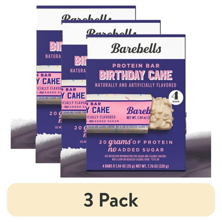 (3 pack) Barebells Protein Bars, Birthday Cake, 20g High Protein, 1.9oz, 4 Count