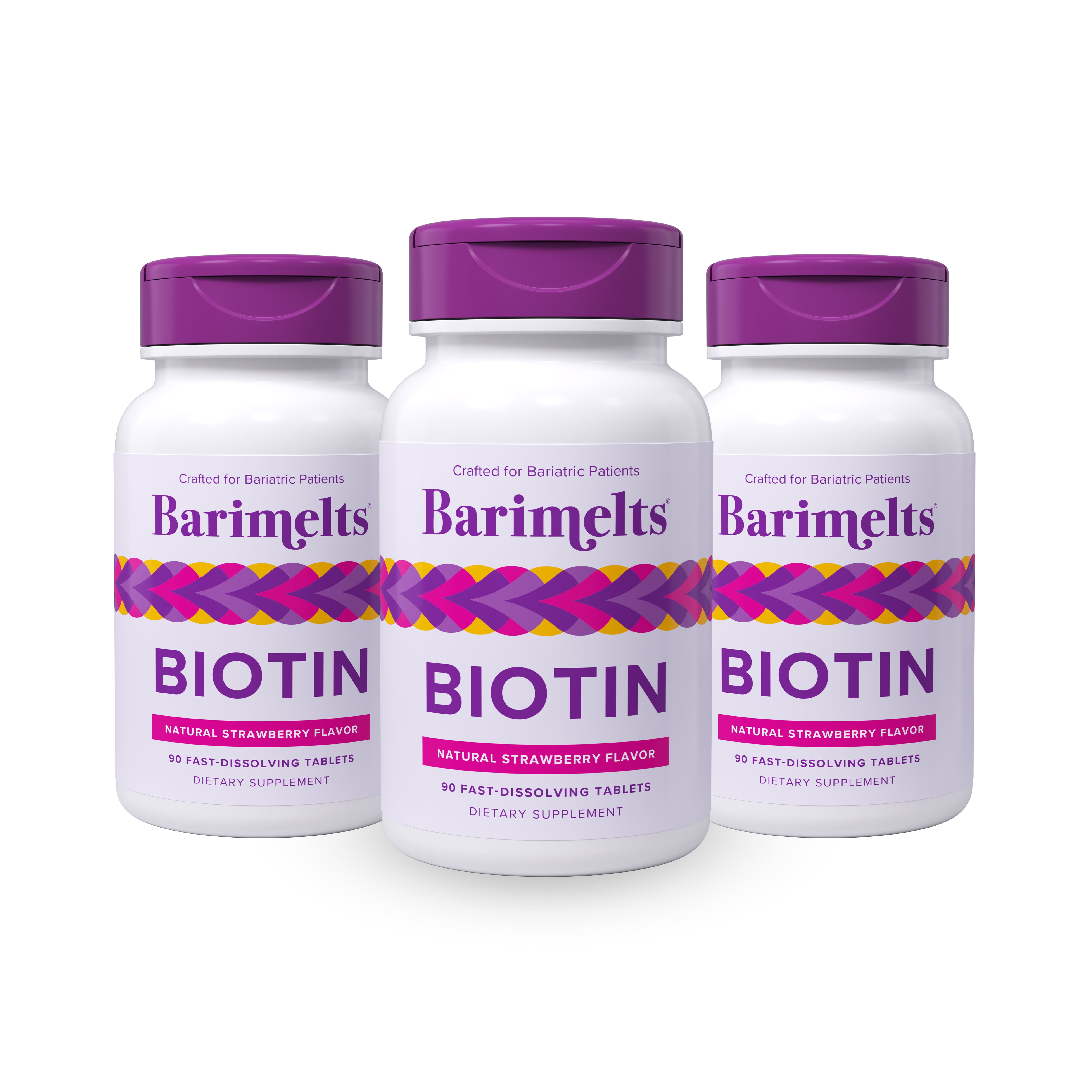 (3 pack) Barimelts Bariatric Biotin Supplement, 90 Fast-Dissolving Tablets, Strawberry Flavor
