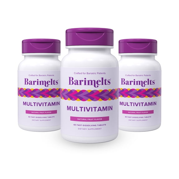 (3 pack) Barimelts Bariatric Multivitamin, 60 Fast-Dissolving Tablets, Post Weight Loss Surgery Patients, Fruit Flavored Dietary Supplements