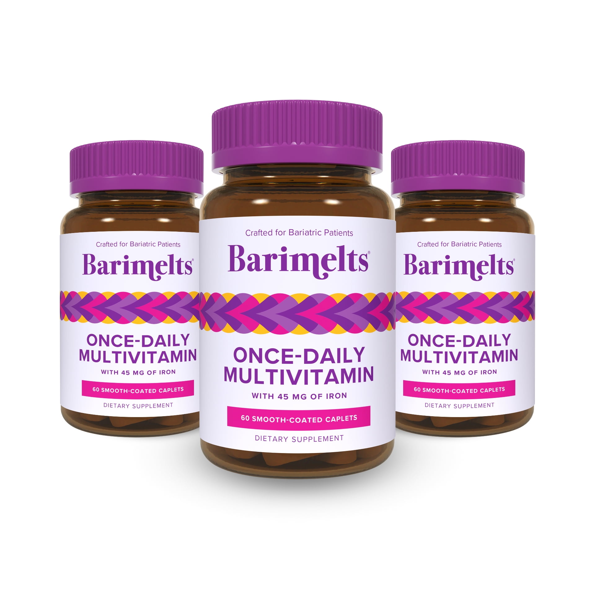 3 pack Barimelts Bariatric Vitamins, Once-Daily Bariatric Multivitamin with Iron and Magnesium, 60 caplets