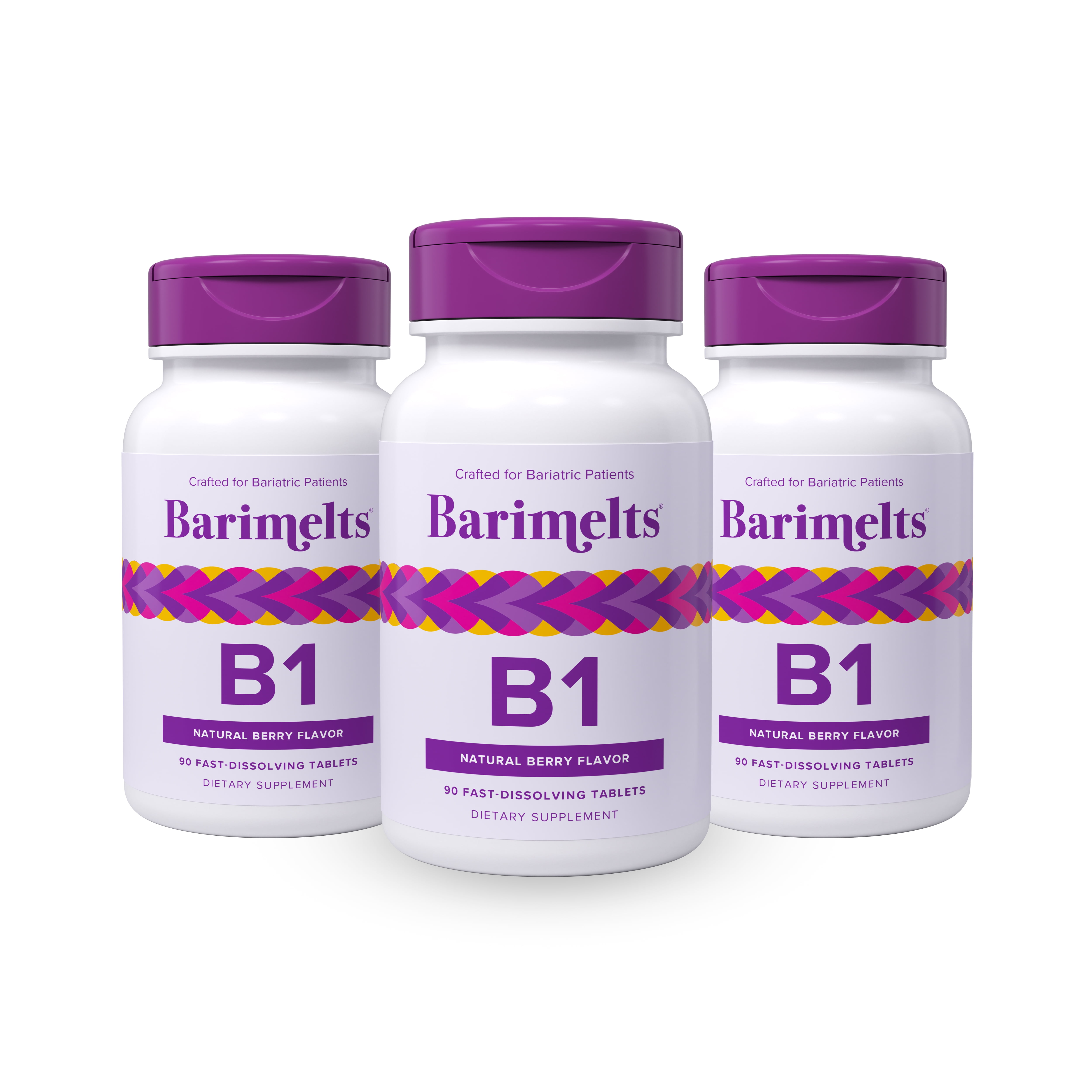(3 pack) Barimelts Bariatric Vitamin B1 Fast-Dissolving Tablets, 90 Count, Berry Flavor