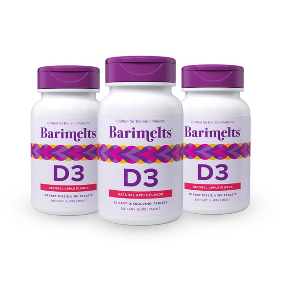 (3 pack) Barimelts Bariatric Vitamin D3 for Immune Support, 90 Fast-Melting Tablets, Post Weight Loss Surgery Patients, Apple Flavored Dietary Supplements