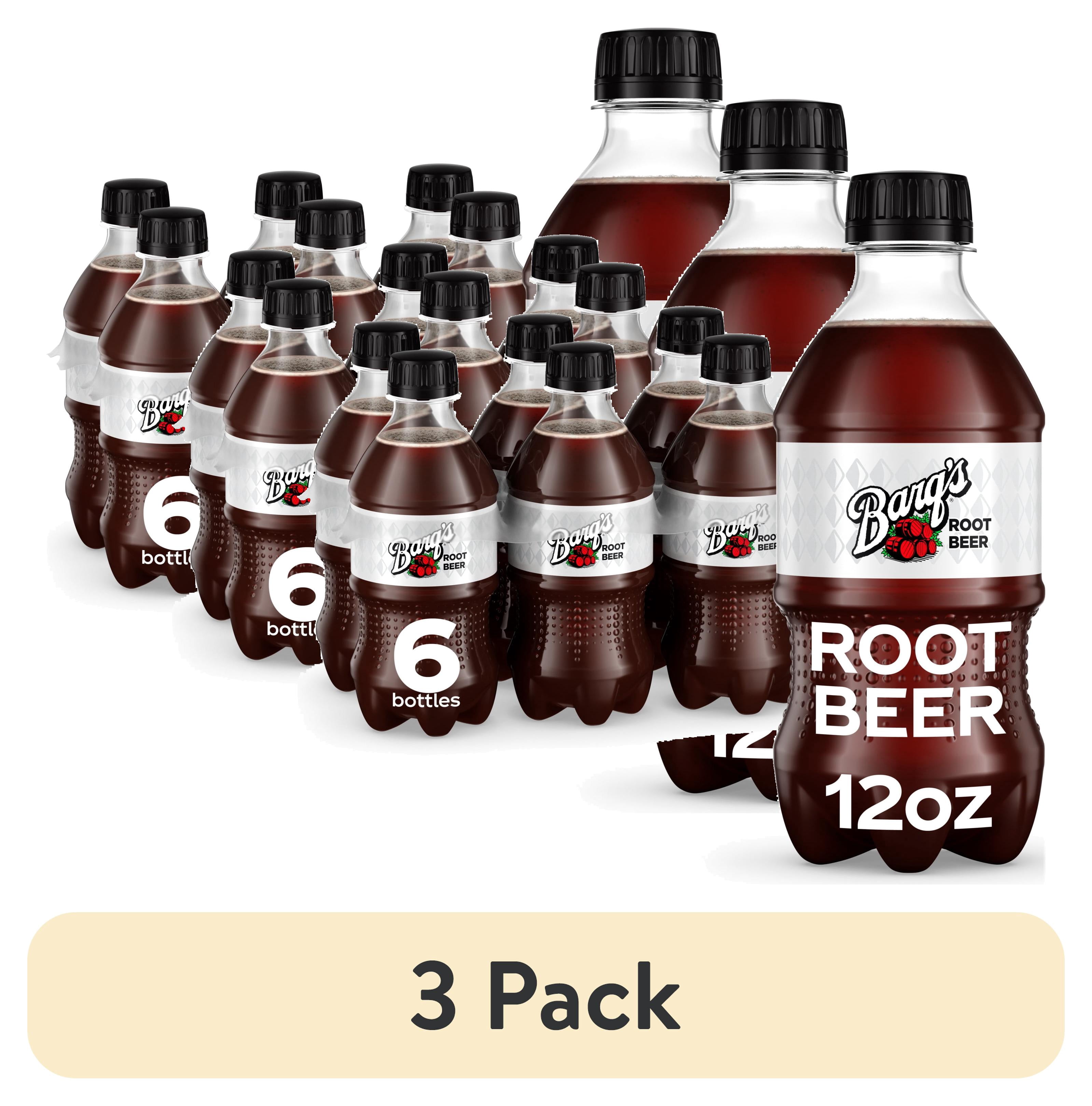 (3 pack) Barq's Root Beer Soda Pop Bottles, 12 fl oz, 6 Pack