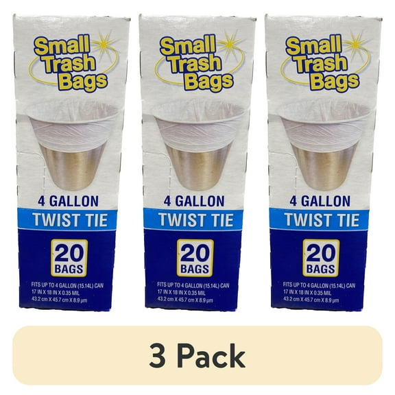 (3 pack) Basic 4 Gallon Twist Tie Bathroom Bags, 20 Bags