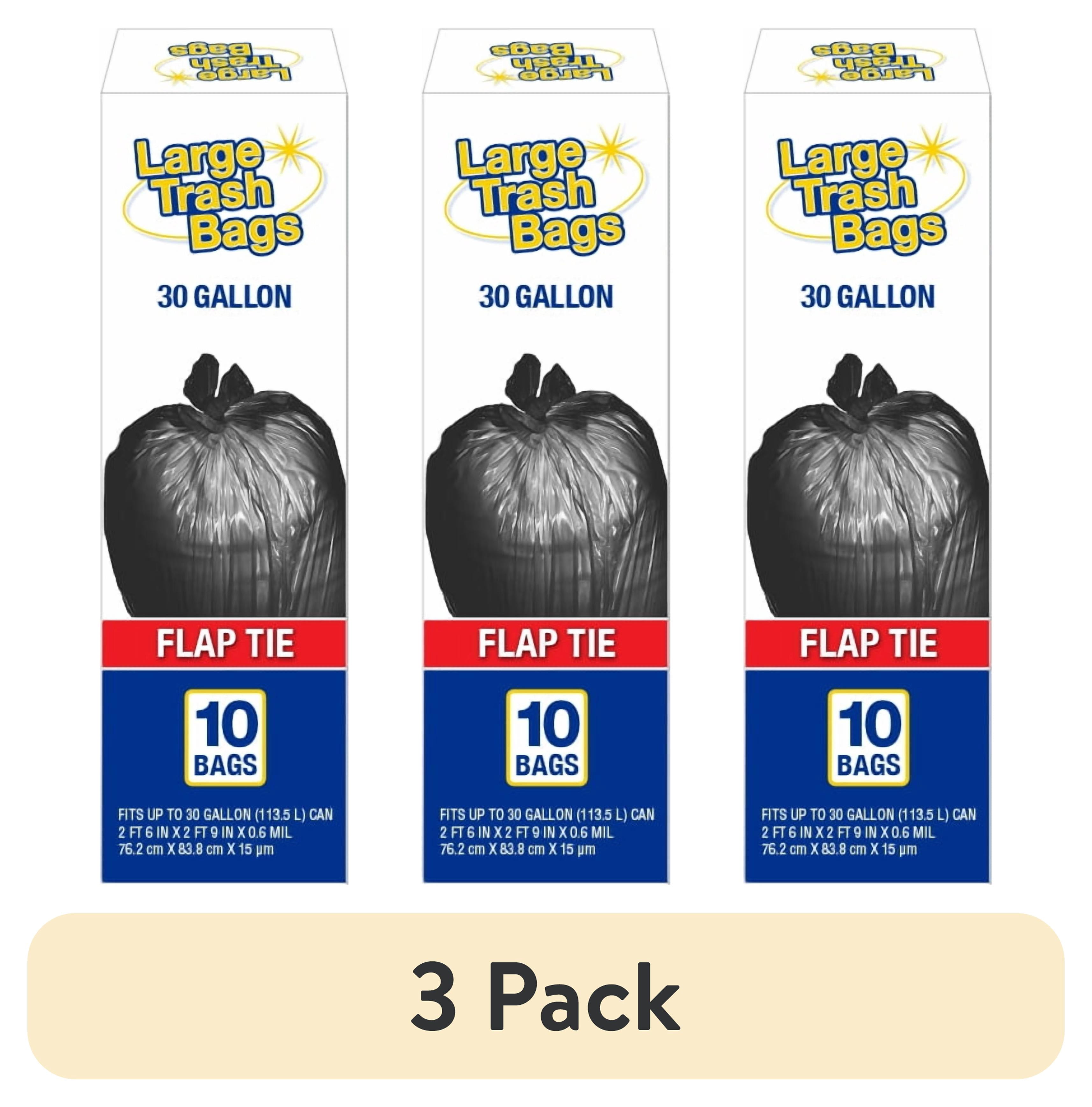 (3 pack) Basic Large Trash Bags, 30 Gallon, Flap Tie, 10 Bags