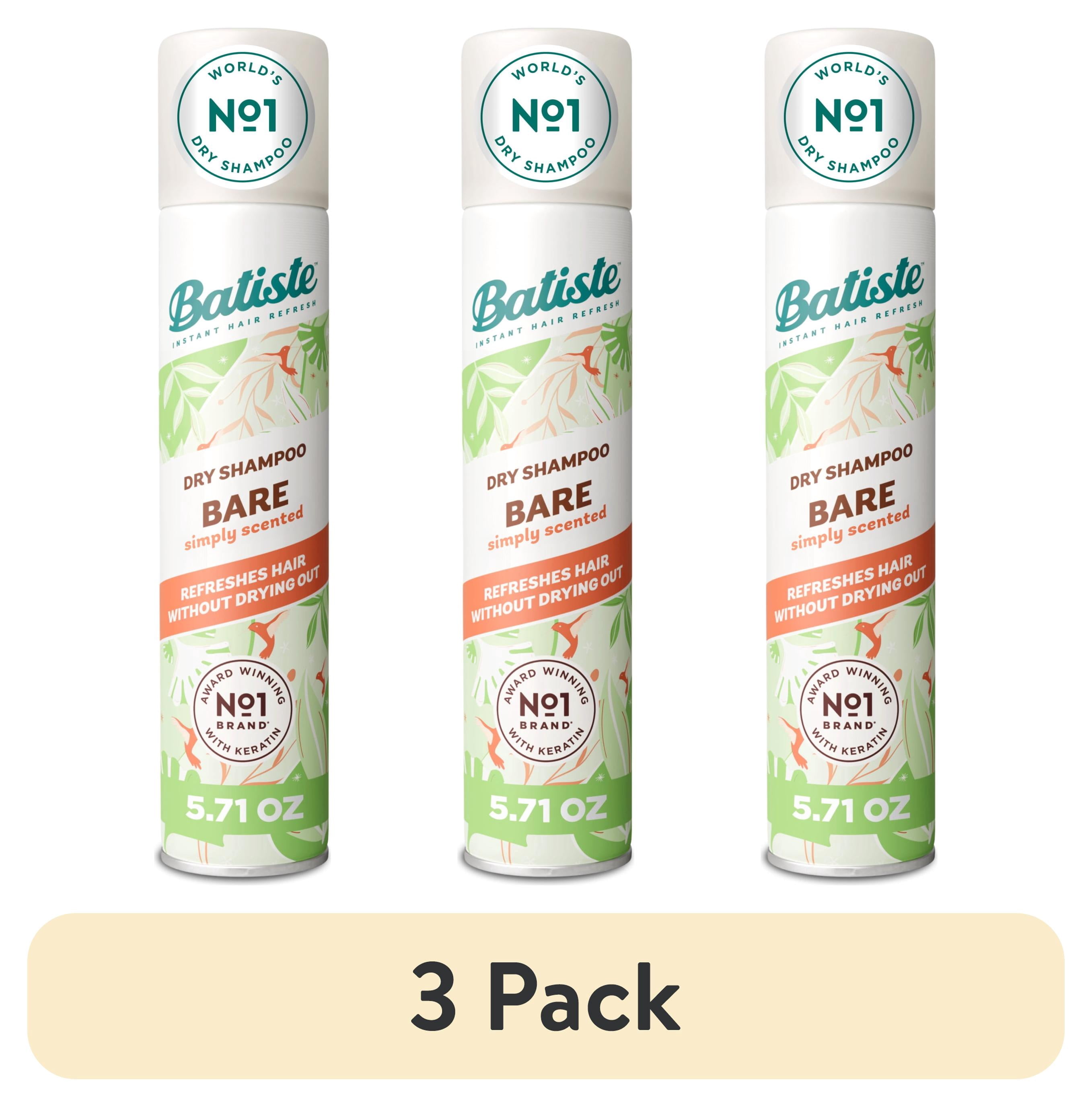 (3 pack) Batiste Bare Dry Shampoo, Absorbs Oil & Grease, Barely Scented, 5.71 oz