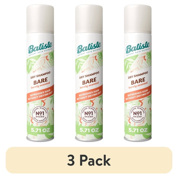 (3 pack) Batiste Bare Dry Shampoo, Absorbs Oil & Grease, Barely Scented, 5.71 oz