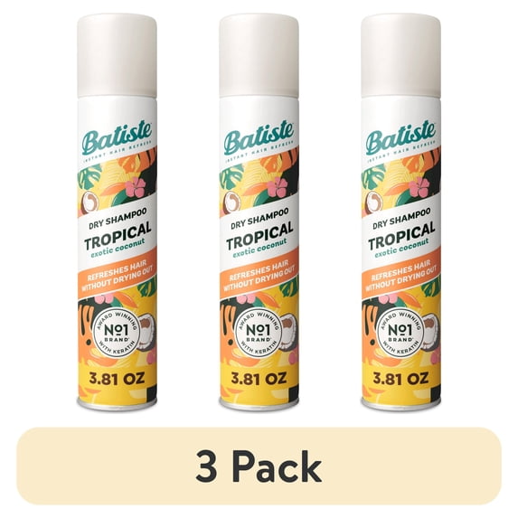 (3 pack) Batiste Dry Shampoo, Tropical Fragrance, Refresh Hair Between Washes, Waterless Shampoo, 5.71 oz