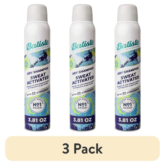 (3 pack) Batiste Sweat Activated Dry Shampoo, Absorbs Oil & Helps Reduce Sweat Buildup, 3.81 oz