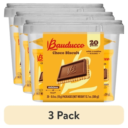 (3 pack) Bauducco Choco Biscuit Cookies , Tub 20 Pack, 2 Cookies per Pack, Individually wrapped, 12.7 oz